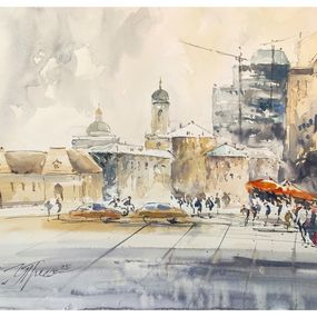 Painting, City scape Watercolor painting Moscow city, Irina Pronina