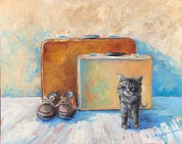 Peinture, Vintage suitcases and a kitten, Schagen Vita