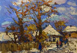 Painting, Sunny Day in a Winter Village, Oksana Ivanyuk