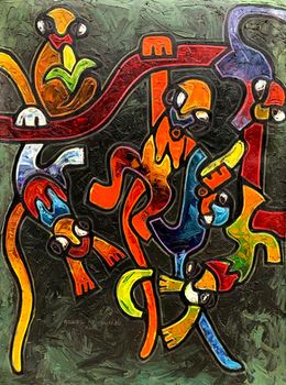 Painting, Monkeys in the Groove 3 - 21st Century, Abiodun Nafiu Azeez