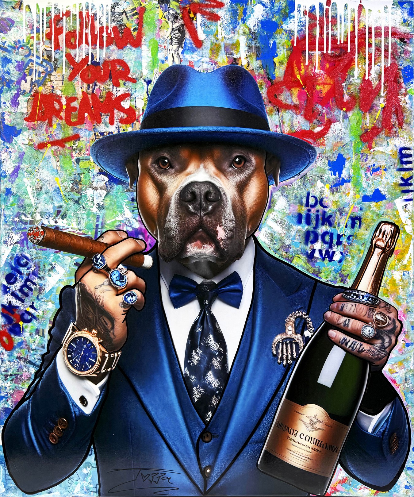 Jozza, Champagne And Bling! (large original painting on canvas) Jozza, Champagne And Bling! (large original painting on canvas)