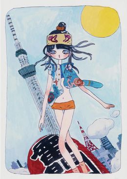 Print, She's coming Riding the Kaminari-mon Lantern, Aya Takano