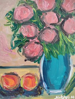 Painting, Roses and two apples, Natalya Mougenot