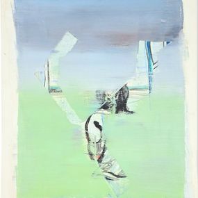 Peinture, Figure looking forward in jeans blue and mint green, Igor Bleischwitz