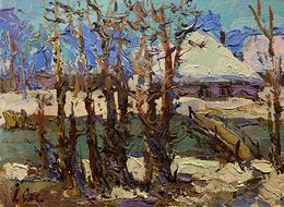 Painting, The First Snow Fell in the Village, Oksana Ivanyuk