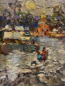 Painting, On a Winter Village Evening, Oksana Ivanyuk