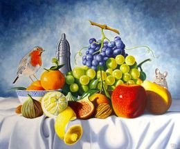Painting, Rouge-gorge sur l'île aux fruits, Jean-Pierre Walter