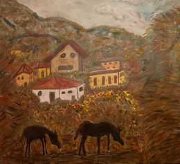 Peinture, The Quiet Horses, Italy, Dondi Schwartz