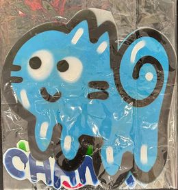 Fine Art Drawings, Mignon petit cha bleu - graffiti sur papier prêt à coller, Chanoir