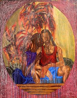 Painting, Two cards playing, Ephraim Daminola Adegoke