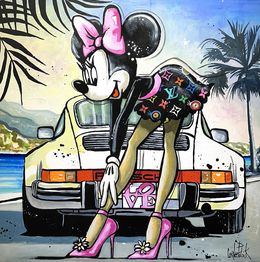Painting, Minnie Mouse habillée en Louis Vuitton devant sa Porsche, Patrick Cornée