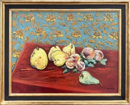 Painting, Nature morte poires et pêches, Élisée Maclet