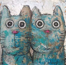 Peinture, Deux chats bleus, Hervé Maury
