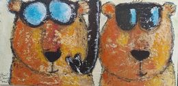 Peinture, Selfie ours à la plage, Hervé Maury