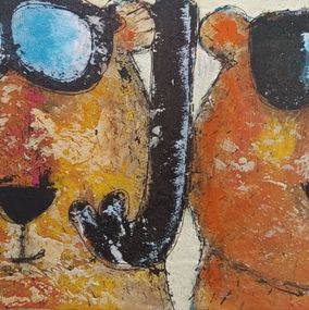 Peinture, Selfie ours à la plage, Hervé Maury
