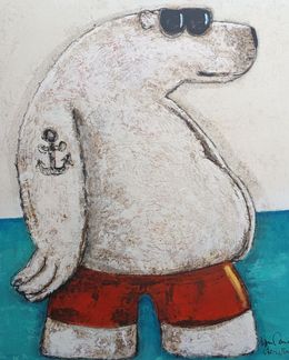 Peinture, Maillot rouge et tatoué, Hervé Maury