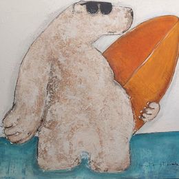 Peinture, Ours au surf rouge, Hervé Maury