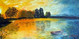 Peinture, Barque isolée, Gyslaine Pachet-Micheneau