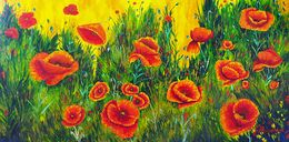 Peinture, Coquelicots en tapisserie, Gyslaine Pachet-Micheneau