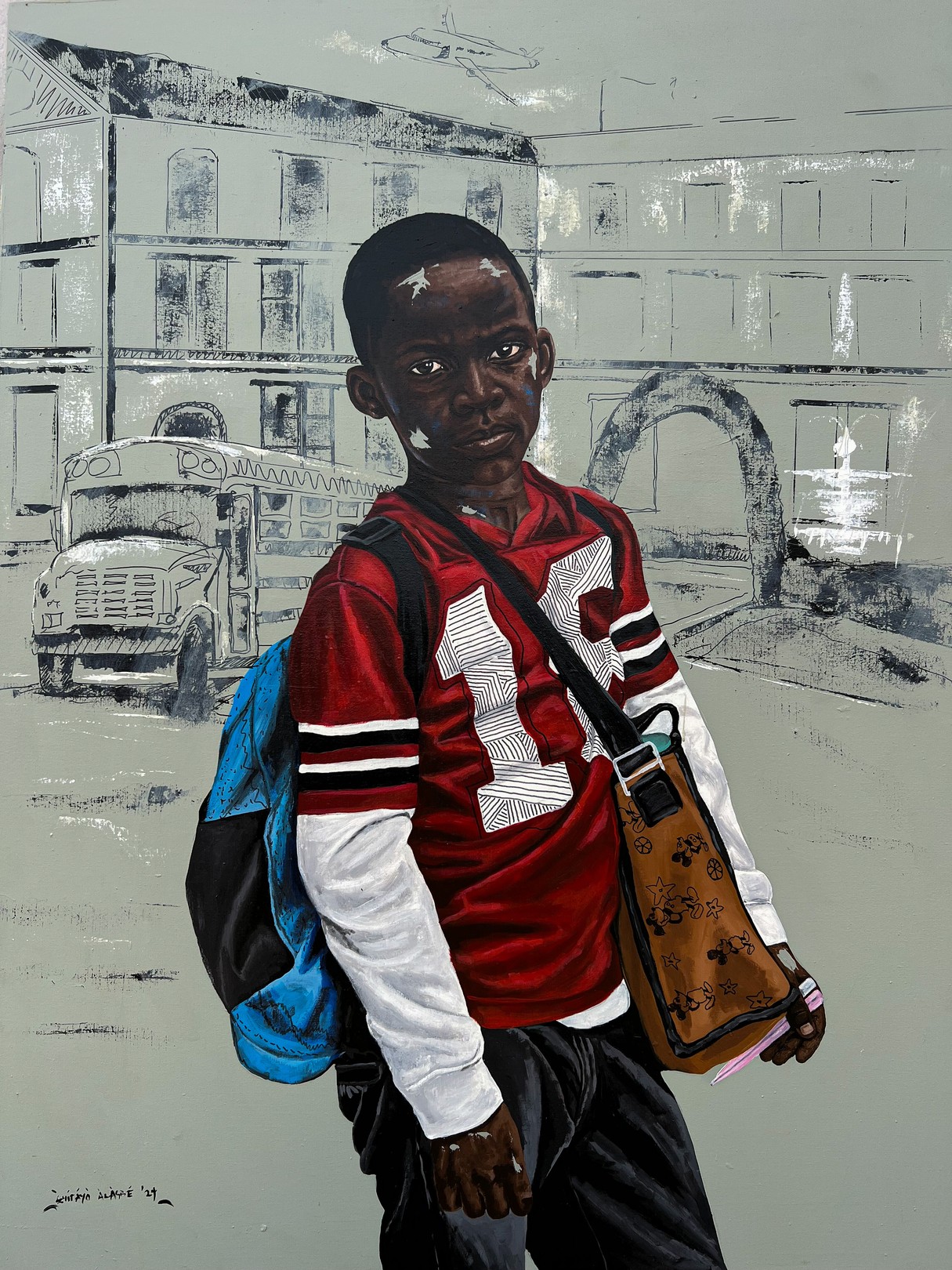Eyitayo Alagbe, Holiday Done Another School Day - 21st Century, Contemporary, Figurative Portrait Eyitayo Alagbe, Holiday Done Another School Day - 21st Century, Contemporary, Figurative Portrait