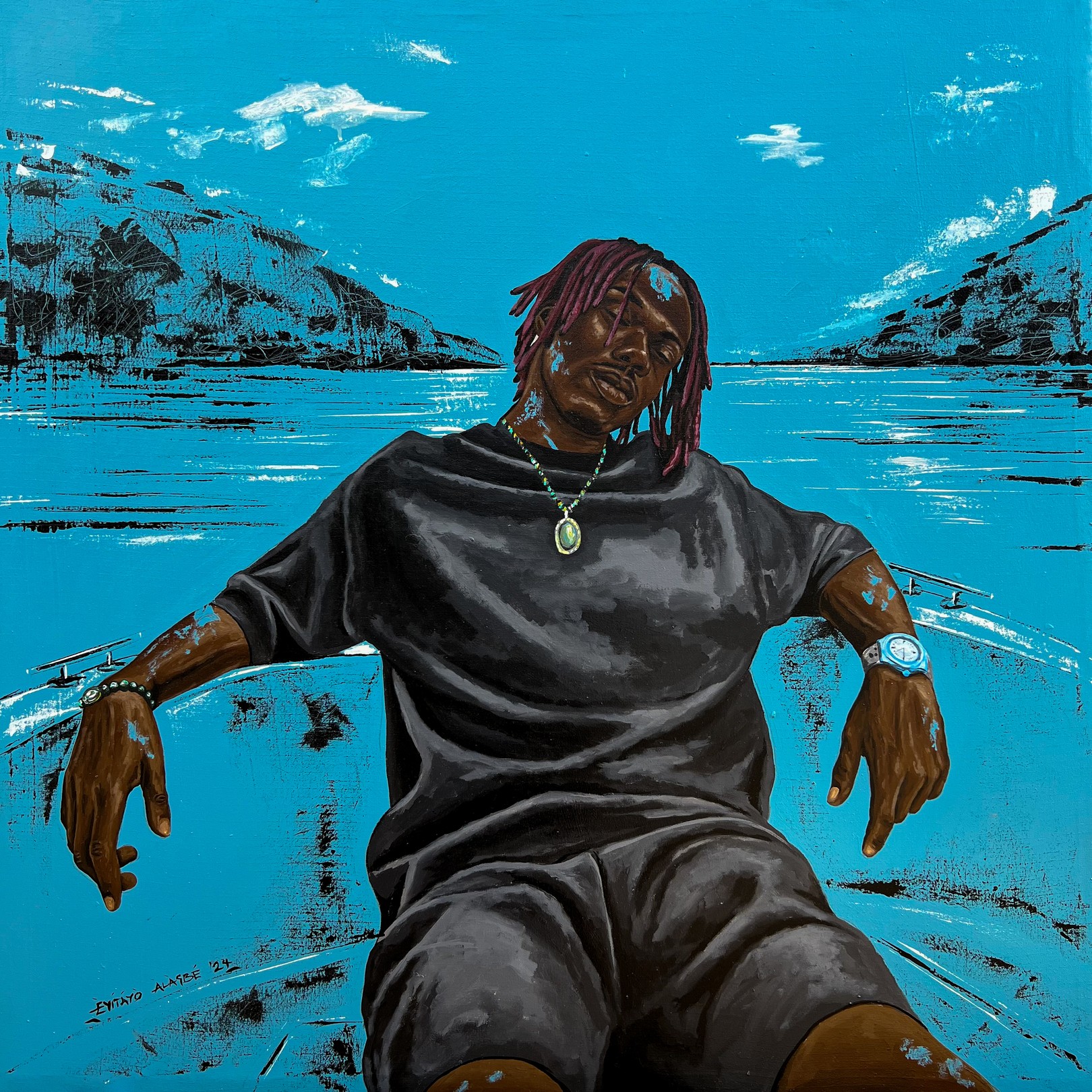 Eyitayo Alagbe, In My Solitude 2 - 21st Century, Contemporary, Figurative, Mixed Media, Men Eyitayo Alagbe, In My Solitude 2 - 21st Century, Contemporary, Figurative, Mixed Media, Men