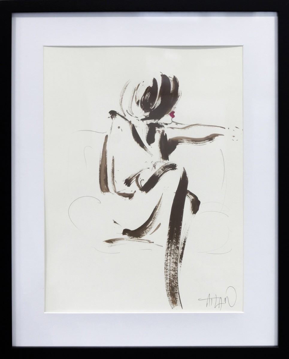 Richard Atlan, Assise sur canapé - Série portrait de femme stylisé Richard Atlan, Assise sur canapé - Série portrait de femme stylisé