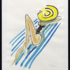 Painting, A la plage - Série portrait de femme stylisé, Richard Atlan