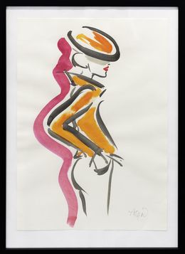Pittura, Blouson orange - Série portrait de femme stylisé, Richard Atlan