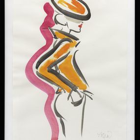 Pittura, Blouson orange - Série portrait de femme stylisé, Richard Atlan