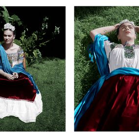 Photography, Frida Kahlo in the Blue House, Coyoacán, Mexico. 1943. Diptych Color portraits, Leo Matiz