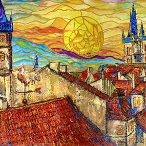 Pintura, The Sunset Above The Old Town, Gabriel Monte