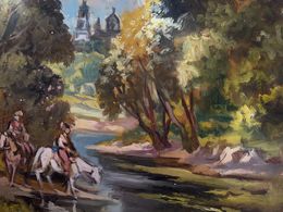 Painting, By the ford, Alexander Litvinov