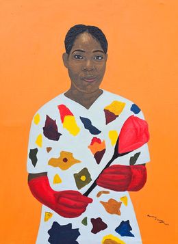 Pittura, She Deserves Her Flowers 2 - 21st Century Contemporary, Figurative, Modern Women, Olaniyi Timothy