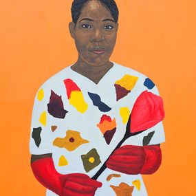 Gemälde, She Deserves Her Flowers 2 - 21st Century Contemporary, Figurative, Modern Women, Olaniyi Timothy