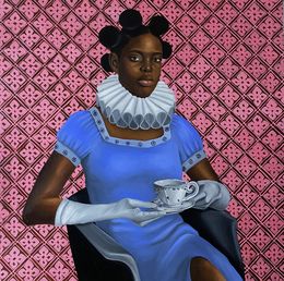 Pittura, Cup of Tea - 21st Century, Contemporary, Figurative Portrait, Black Woman Hair, Emmanuel Daniel