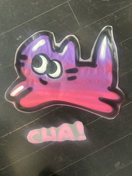 Dessin, Graffiti sur papier prêt à coller - petit Cha jump violet et rose, Chanoir