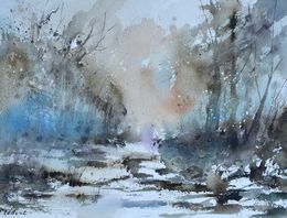 Painting, Misty wood - watercolor, Pol Ledent