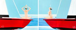 Gemälde, Diptych Yacht Yoga: Zen & Bubbles, Kristina Mallen