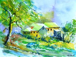 Painting, Summer landscape watercolor, Pol Ledent