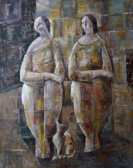 Peinture, Two Women and a Cat, Gegham Hunanyan