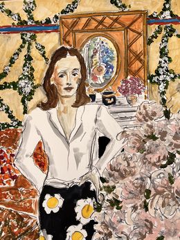 Fine Art Drawings, Lee Radziwill with Pink Peonies. From the Art, Culture & Society series, Manuel Santelices