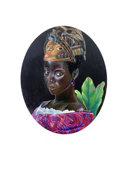 Peinture, Retrospection (Gelede) - African Portrait Painting with Traditional Yoruba Mask,, Orioye Bukola