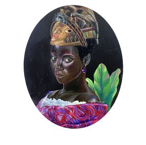 Painting, Retrospection (Gelede) - African Portrait Painting with Traditional Yoruba Mask,, Orioye Bukola