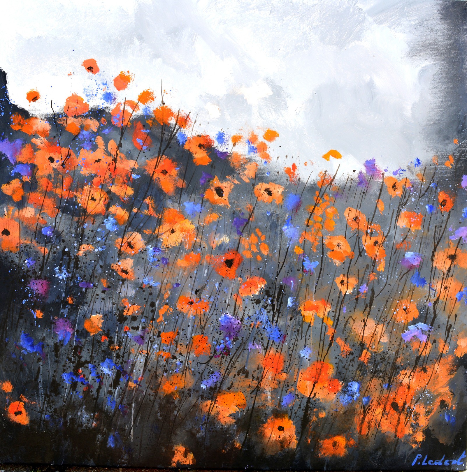 Pol Ledent, Poppies at a windy dusk Pol Ledent, Poppies at a windy dusk