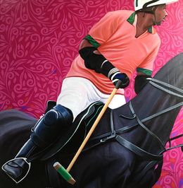Peinture, Mallet's Majesty - 21st Century Contemporary, Figurative, Horse, Men Polo Player, Kehinde Mayowa