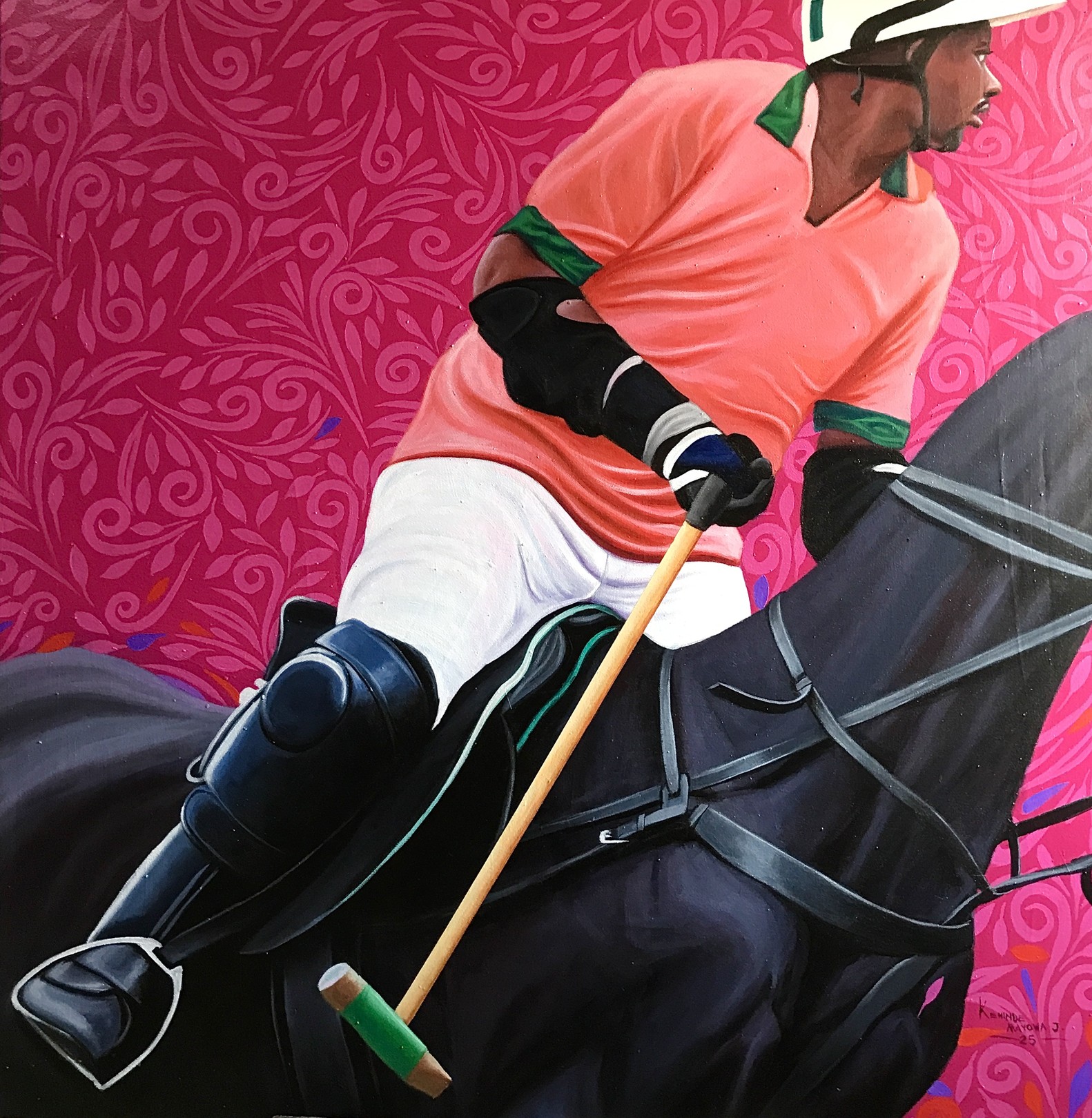 Kehinde Mayowa, Mallet's Majesty - 21st Century Contemporary, Figurative, Horse, Men Polo Player Kehinde Mayowa, Mallet's Majesty - 21st Century Contemporary, Figurative, Horse, Men Polo Player