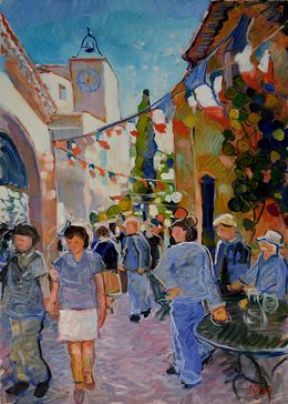 Painting, La fête au village, Patrick Marie