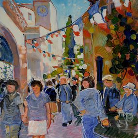 Painting, La fête au village, Patrick Marie