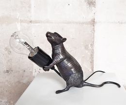 Design, Rat Giving Light (Standing), rare brass sculpture, Hama Woods