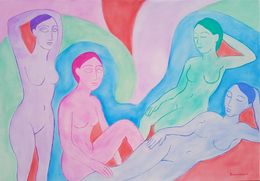 Peinture, Les baigneuses à la rivière, Damien Berrard